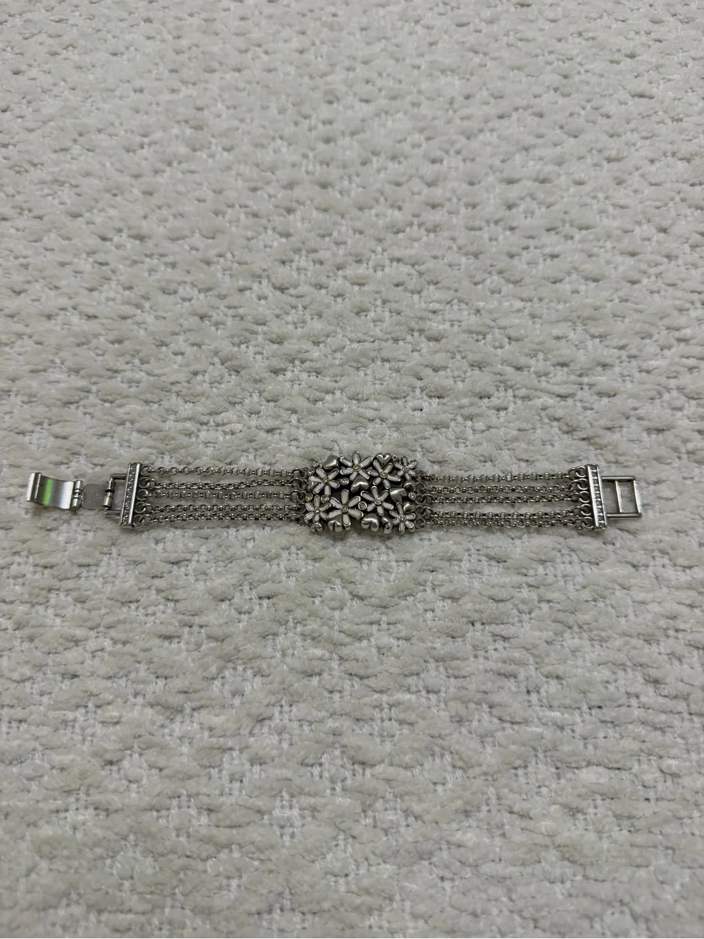 Brighton Multi-Chain Flowers and Hearts Bracelet Silver Tone